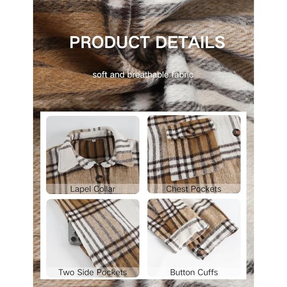 Soft and Stylish Khaki Plaid Shacket for Women - Perfect for Fall & Spring Wear - Picture 2 of 6